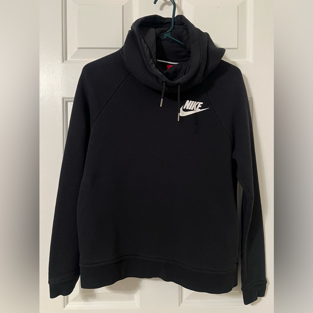 NIKE Women’s Black Funnel Neck Pocketed Hoodie Sweatshirt - Picture 2 of 5